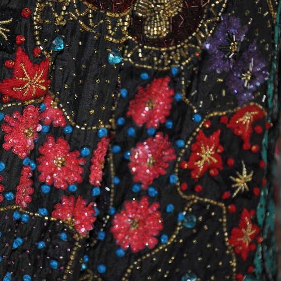 Vtg Frank Usher Heavily Beaded Sequin Silk Multicolor Floral Matador Jacket S - Picture 3 of 10